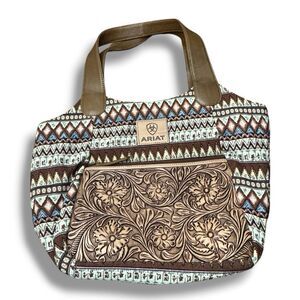 Ariat Esmeralda Conceal Carry Tooled Leather  Canvas Tapestry Shoulder Bag Purse